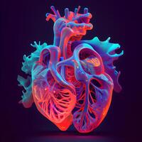 humano coração dentro néon estilo. 3d ilustração, 3d Renderização., ai generativo imagem foto