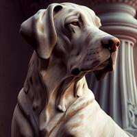 fechar acima do uma cachorro escultura com uma coluna dentro a fundo, ai generativo imagem foto