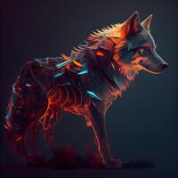 3d Renderização do uma Lobo dentro néon luz em uma Sombrio fundo, ai generativo imagem foto