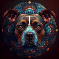 retrato do uma boxer cachorro com mandala. tonificado., ai generativo imagem foto