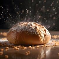 recentemente cozido pão com sésamo sementes em uma Preto fundo., ai generativo imagem foto