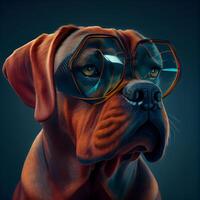 dogue de bordeaux cachorro vestindo oculos escuros. 3d Renderização, ai generativo imagem foto