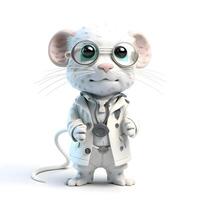 3d Renderização do uma fofa desenho animado rato com óculos e uma controlo remoto ao controle, ai generativo imagem foto