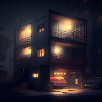 3d render do moderno casa dentro a noite. 3d ilustração, ai generativo imagem foto