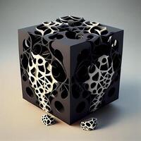 3d ilustração do Preto cubo com abstrato padronizar em cinzento fundo., ai generativo imagem foto