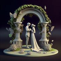 Casamento cerimônia dentro a arco do a arco, 3d ilustração, ai generativo imagem foto