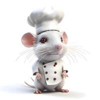 fofa pequeno branco rato Como uma chefe de cozinha com uma chapéu e uniforme, ai generativo imagem foto