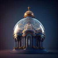 3d render do ortodoxo Igreja cúpula com dourado cúpula em Sombrio fundo, ai generativo imagem foto