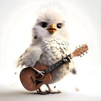 3d Renderização do uma fofa pássaro com uma guitarra isolado em branco fundo, ai generativo imagem foto
