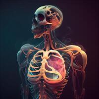 humano coração anatomia, 3d ilustração do humano coração anatomia isolado em Sombrio fundo, ai generativo imagem foto