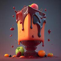 fruta e chocolate castiçal. 3d render ilustração., ai generativo imagem foto