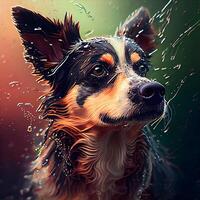 retrato do uma cachorro dentro a chuva. digital pintura estilo., ai generativo imagem foto