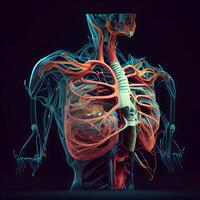 humano coração anatomia, 3d ilustração. isolado em Preto fundo., ai generativo imagem foto