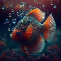 disco peixe dentro aquário. 3d ilustração. embaixo da agua mundo., ai generativo imagem foto