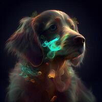 digital ilustração do uma Cocker spaniel cachorro com colorida luz, ai generativo imagem foto