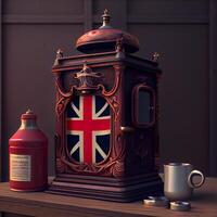 vintage relógio com gravação britânico bandeira. 3d Renderização, ai generativo imagem foto