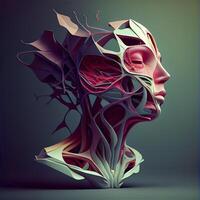 3d Renderização do uma humano cabeça fez do abstrato formulários e cores, ai generativo imagem foto