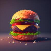 Hamburger com carne bovina, queijo e alface. realista 3d ilustração., ai generativo imagem foto