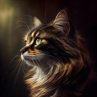 retrato do uma lindo maine coon gato. digital pintura., ai generativo imagem foto