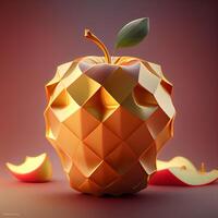 dourado maçã com folha isolado em Sombrio fundo. 3d ilustração., ai generativo imagem foto
