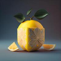 limão com folhas em Sombrio fundo. 3d ilustração., ai generativo imagem foto