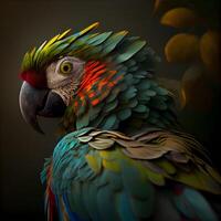 lindo arara papagaio em uma Sombrio fundo. 3d Renderização, ai generativo imagem foto