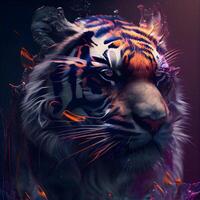 tigre dentro a Sombrio com fogo e fumaça. digital pintura., ai generativo imagem foto