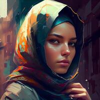 retrato do uma lindo muçulmano mulher com hijab. 3d Renderização, ai generativo imagem foto