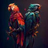 colorida papagaios em uma Preto fundo. 3d ilustração., ai generativo imagem foto