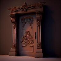 3d render do uma clássico Entrada porta com ornamentado decorações., ai generativo imagem foto