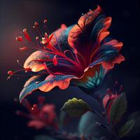 hibisco flor em uma Preto fundo. 3d Renderização, ai generativo imagem foto