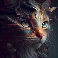 fantasia retrato do gato com laranja olhos. 3d Renderização., ai generativo imagem foto