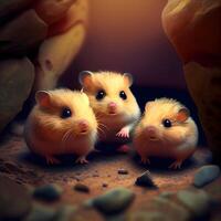 hamsters dentro a caverna. 3d Renderização, 3d ilustração., ai generativo imagem foto