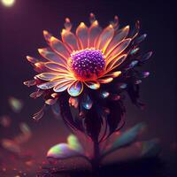 lindo flor em uma Preto fundo com bokeh. 3d ilustração, ai generativo imagem foto