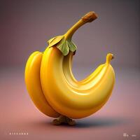 banana em uma verde fundo. 3d Renderização, 3d ilustração., ai generativo imagem foto