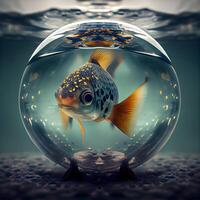 peixe dentro uma vidro aquário. 3d Renderização. vintage estilo., ai generativo imagem foto