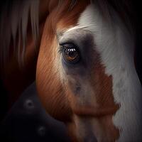 fechar-se do uma cavalos olho com laranja olhos. 3d Renderização, ai generativo imagem foto