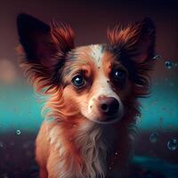 engraçado cachorro com água gotas em dele nariz. animal retrato., ai generativo imagem foto