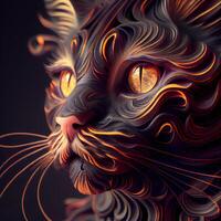 abstrato fractal gato. fantasia digital arte. 3d Renderização., ai generativo imagem foto