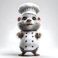 engraçado rato chefe de cozinha com chefe de cozinha chapéu e branco uniforme, 3d ilustração, ai generativo imagem foto