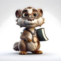 fofa desenho animado rato com óculos segurando uma livro. isolado em branco fundo, ai generativo imagem foto