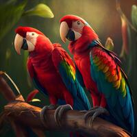 arara papagaios sentado em uma ramo dentro a selvagem natureza., ai generativo imagem foto