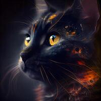 fantasia retrato do uma gato com laranja olhos e Preto cabelo., ai generativo imagem foto