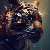fantasia retrato do uma tigre dentro uma Sombrio espaço. tonificado., ai generativo imagem foto