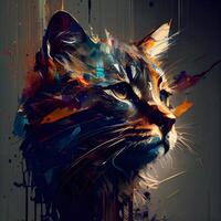 colorida retrato do uma gato em uma grunge fundo. digital pintura., ai generativo imagem foto