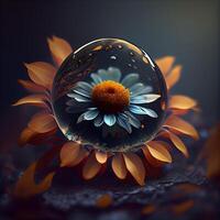 3d Renderização do uma cristal bola com uma margarida flor dentro., ai generativo imagem foto