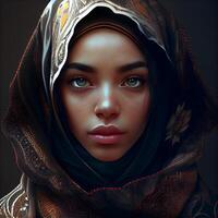 retrato do uma lindo muçulmano mulher com oriental inventar., ai generativo imagem foto