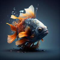 peixinho com salpicos isolado em Sombrio fundo. 3d ilustração, ai generativo imagem foto