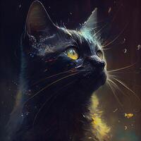 Preto gato com amarelo olhos. artístico pintura. 3d ilustração., ai generativo imagem foto
