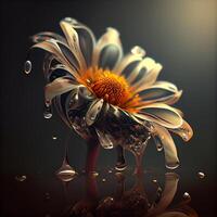 lindo margarida flor em uma Sombrio fundo. 3d Renderização, ai generativo imagem foto
